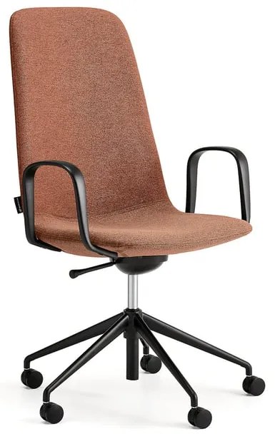 Stolička LANGLEY, stredný sedák, s kolieskami a podrúčkami, čierna/medená