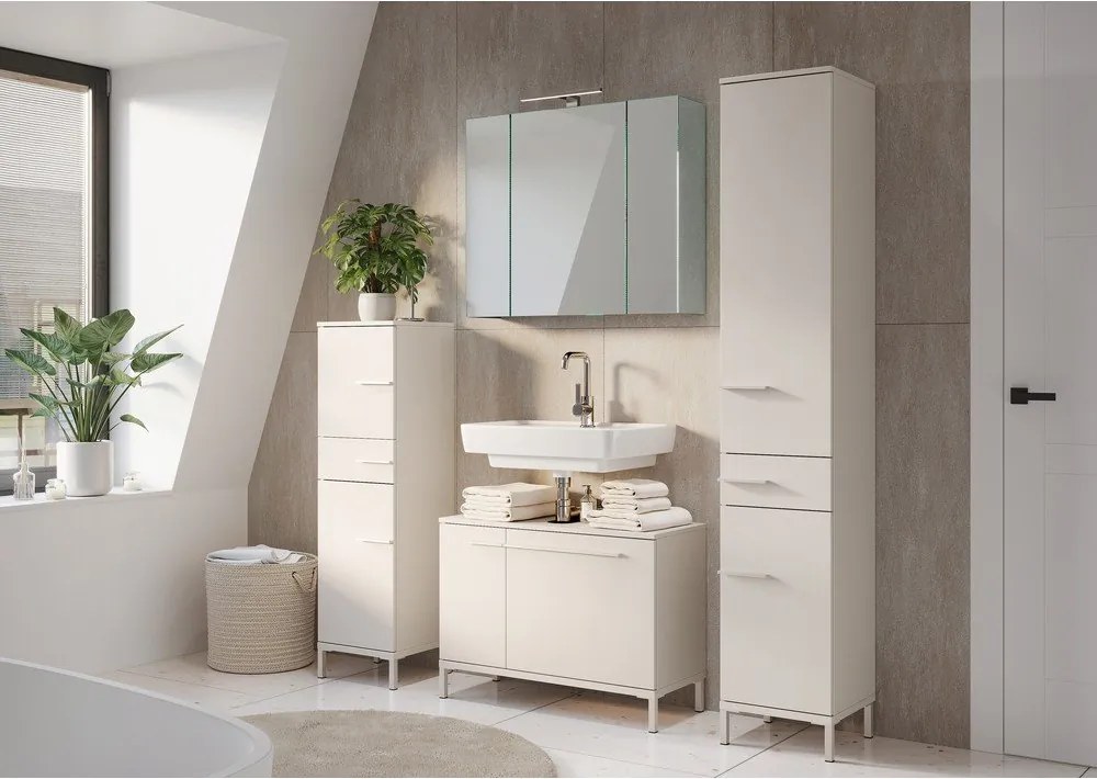 Krémová matná vysoká/úzka kúpeľňová skrinka 34x123 cm Laurino – Germania