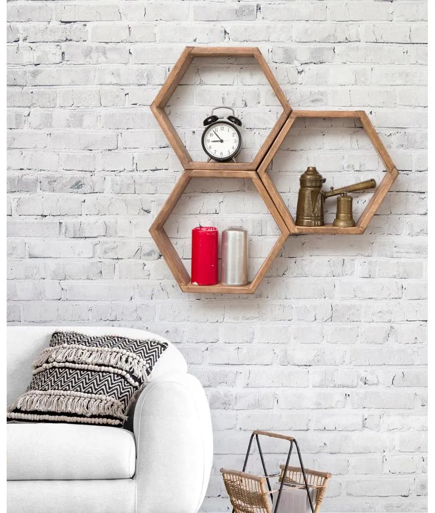 SADA 3x Nástenná polica ELFO 38x58 cm hnedá