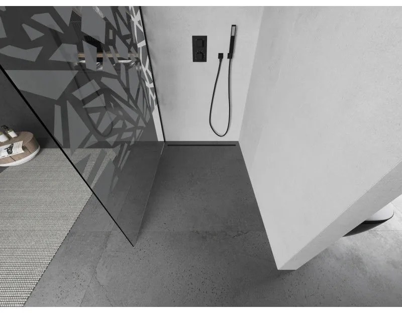 Mexen Kioto sprchová zástena 100x200 cm 8 mm, čierne, biely vzor, 800-100-101-70-85