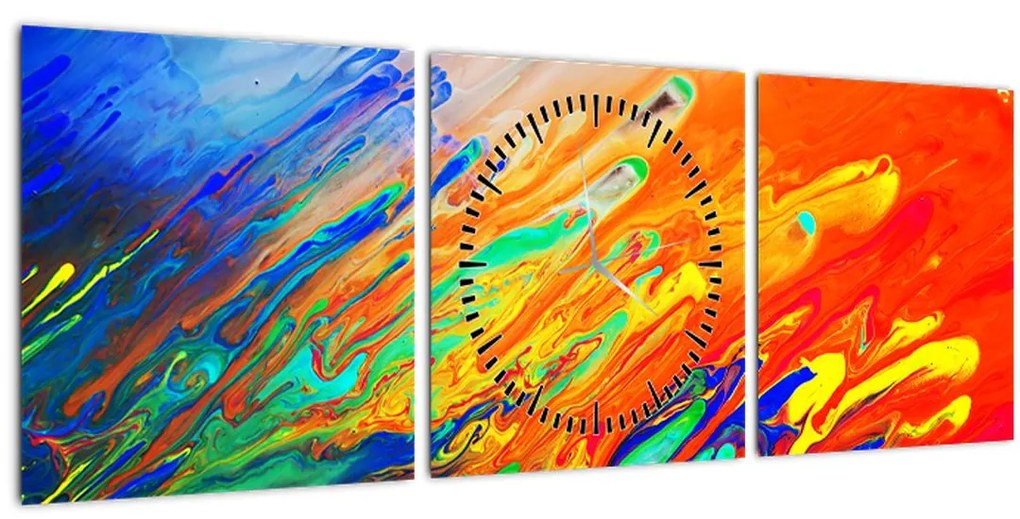 Obraz - Farebná abstrakcia (s hodinami) (90x30 cm)