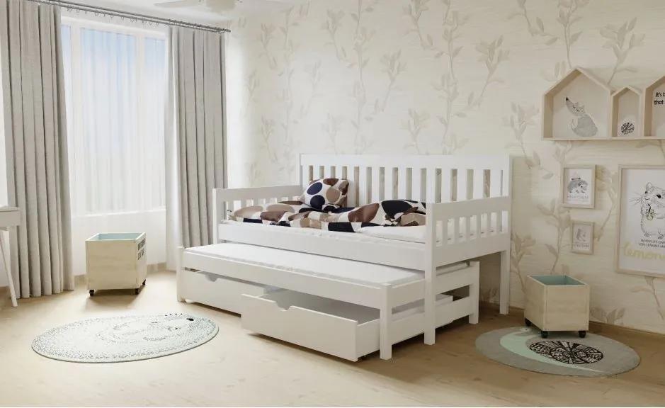 MAXMAX Detská posteľ s výsuvnou prístelkou z MASÍVU 200x90cm so zásuvkou - M06