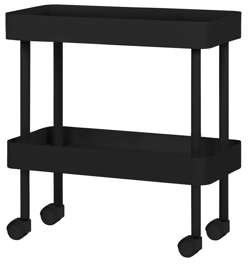 Čierny odkladací stolík Nolle 2 zásobníky 62 × 30 × 57,5 cm with feet (62 cm s kolesami)