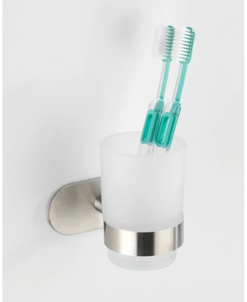 Samodržiaci sklenený téglik na zubné kefky v matne striebornej farbe Orea – Wenko