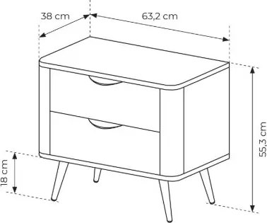 Nočný stolík Edrin 63 cm so zásuvkami - dub dunin / čierna
