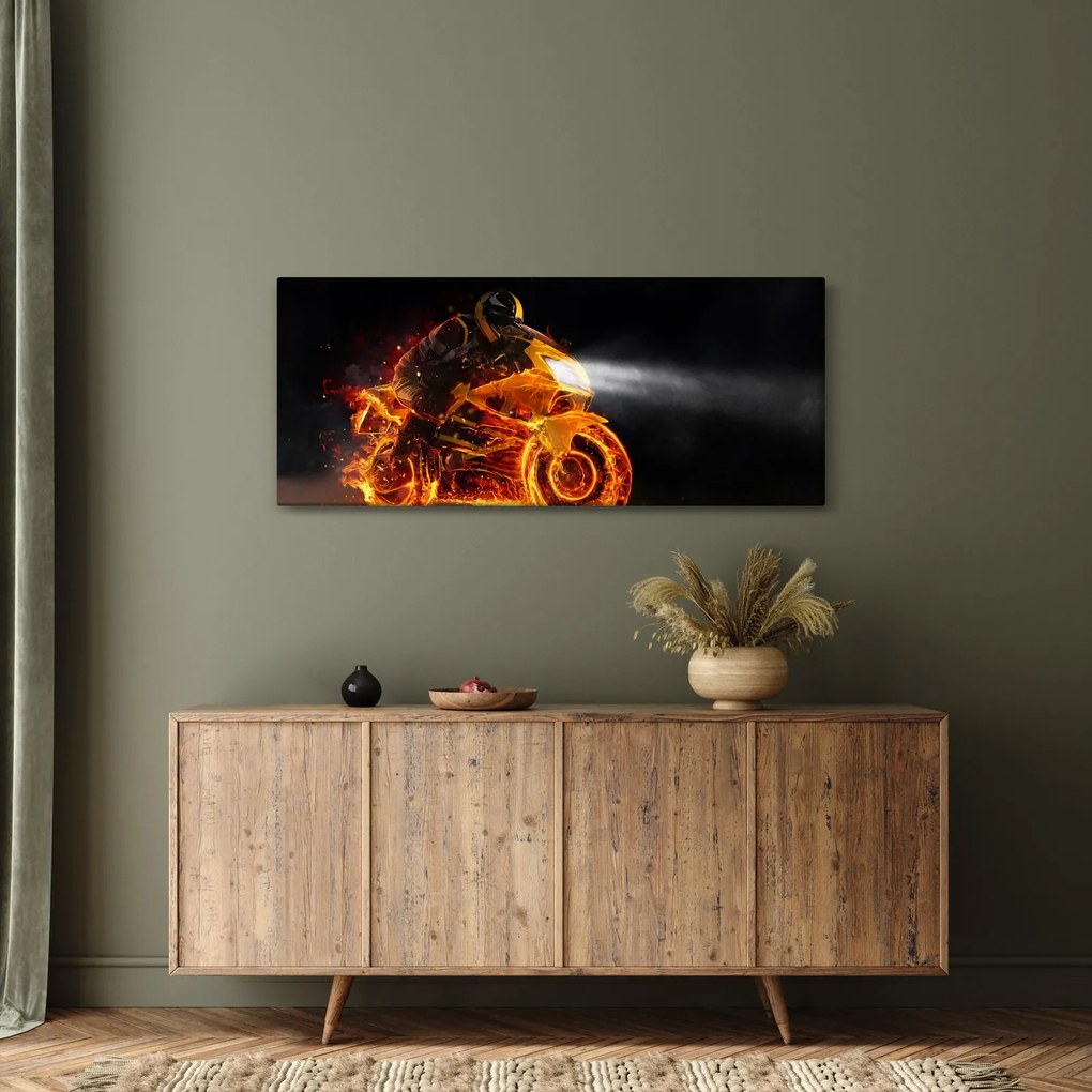 Obraz - Motorkár s plameňmi (120x50 cm)