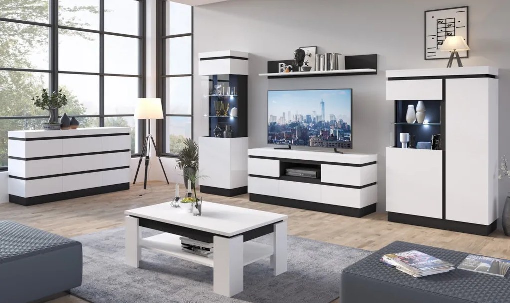 Vysoká vitrína Campania 60 cm, biela/antracit, pravá