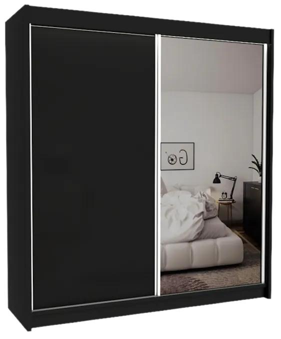 Skriňa s posuvnými dverami a zrkadlom PATTI, čierna, 200x216x61
