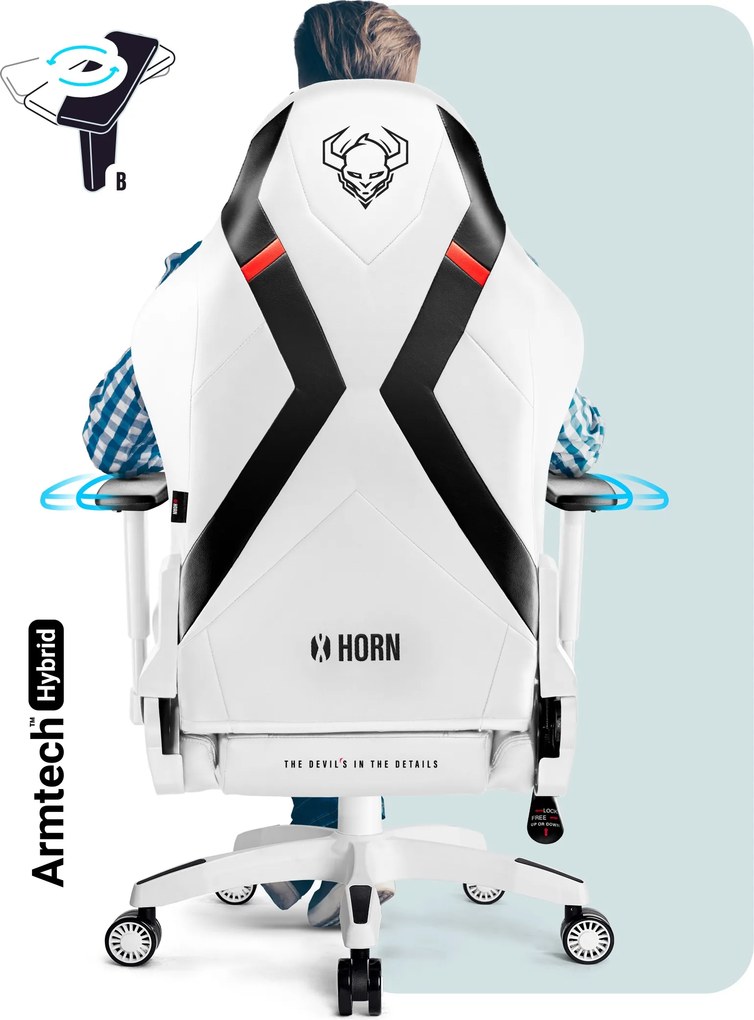 Herné kreslo z eko-kože Normal Size, bielo-čierne: Diablo X-Horn 2.0