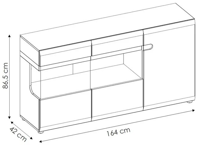 Široká komoda s presklením Linate, biely lesk/dub