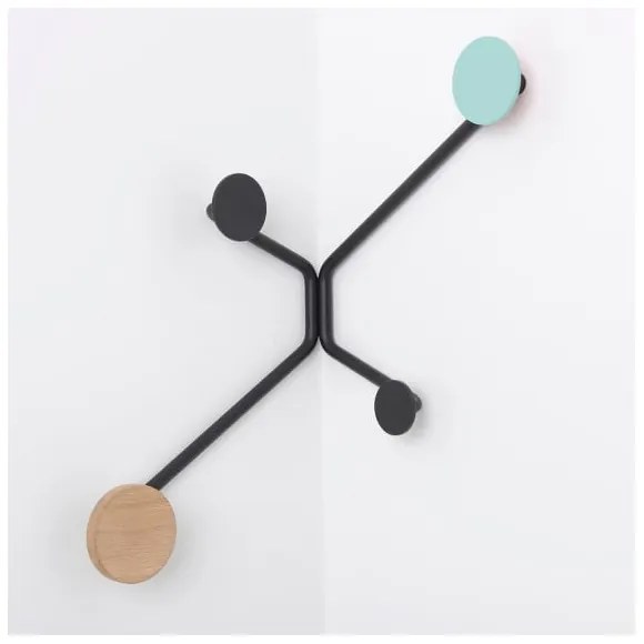 Čierny rohový nástenný vešiak s mentolovozeleným detailom Gazzda Hook