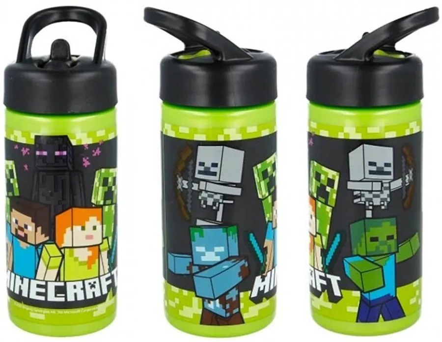 Športová fľaša na pitie Minecraft so slamkou a nekvapkajúcim (anti-drip) uzáverom - objem 410 ml