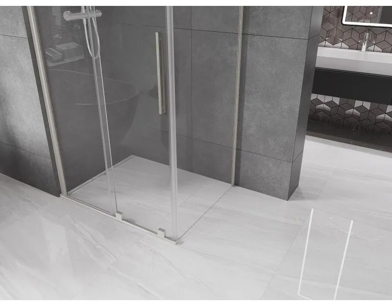 Mexen Velar, sprchový kút s posuvnými dverami 130 x 90 cm, 8mm číre sklo, brúsená oceľ, 871-130-090-01-97
