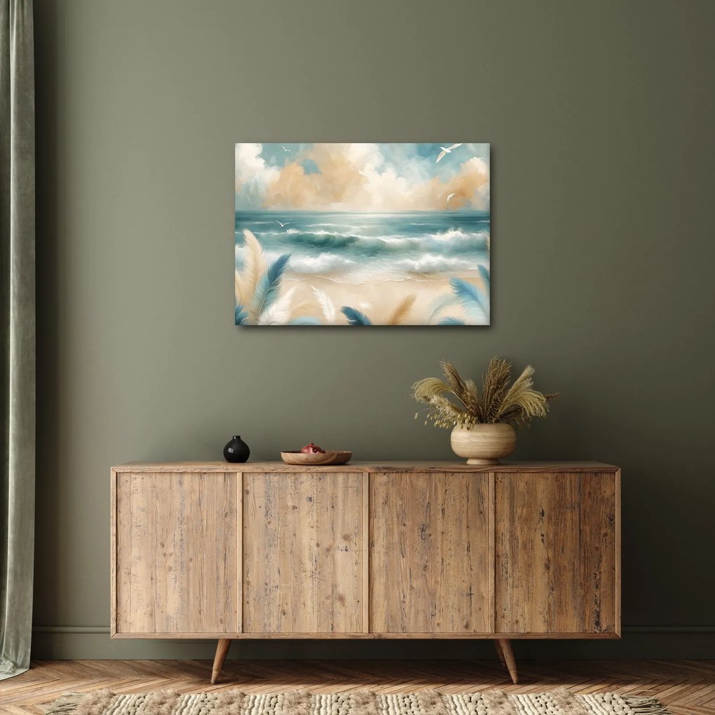 Obraz – Maľovaná pláž v jemných farbách (70x50 cm)