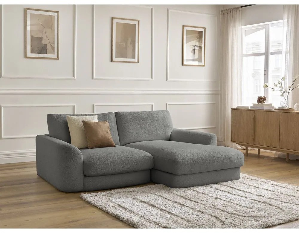 Tmavosivá rohová pohovka z textílie buklé (pravý roh/s leňoškou) Leonore – Bobochic Paris