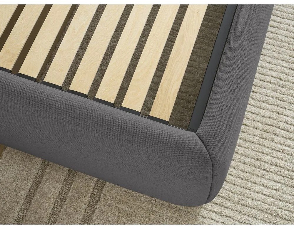 Tmavosivá čalúnená dvojlôžková posteľ s úložným priestorom/bez čela s roštom 160x200 cm Inera – Bobochic Paris