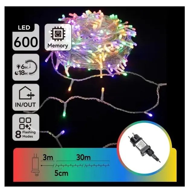 Aigostar - LED RGBY Vonkajší vianočný reťaz 600xLED/6W/230V 30m IP44