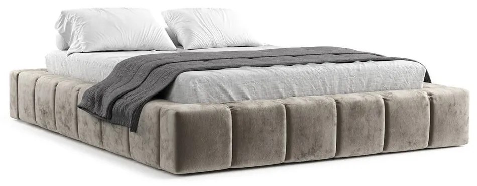 Béžová čalúnená dvojlôžková posteľ s úložným priestorom s roštom 200x200 cm Aruba L – Maison de Rêve