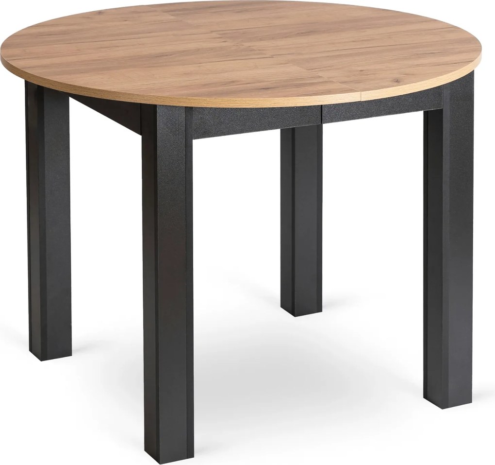 Rozkladací okrúhly jedálenský stôl HARRY 102–142 cm, craft dub / čierna