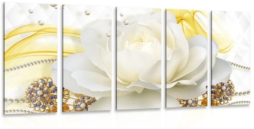 5-dielny obraz luxusná ruža s abstrakciou - 100x50