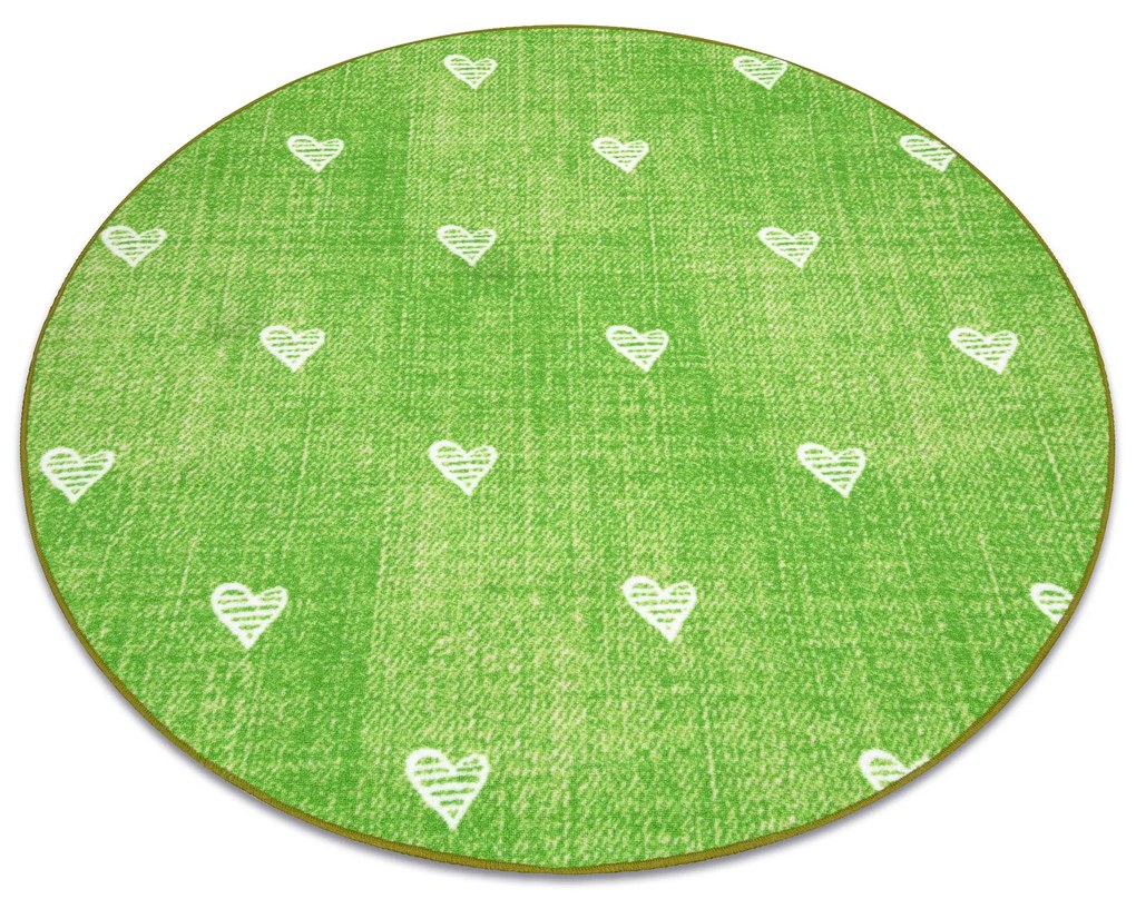 Okrúhly koberec pre deti HEARTS Jeans, vintage srdce - zelená Veľkosť: kruh 170 cm