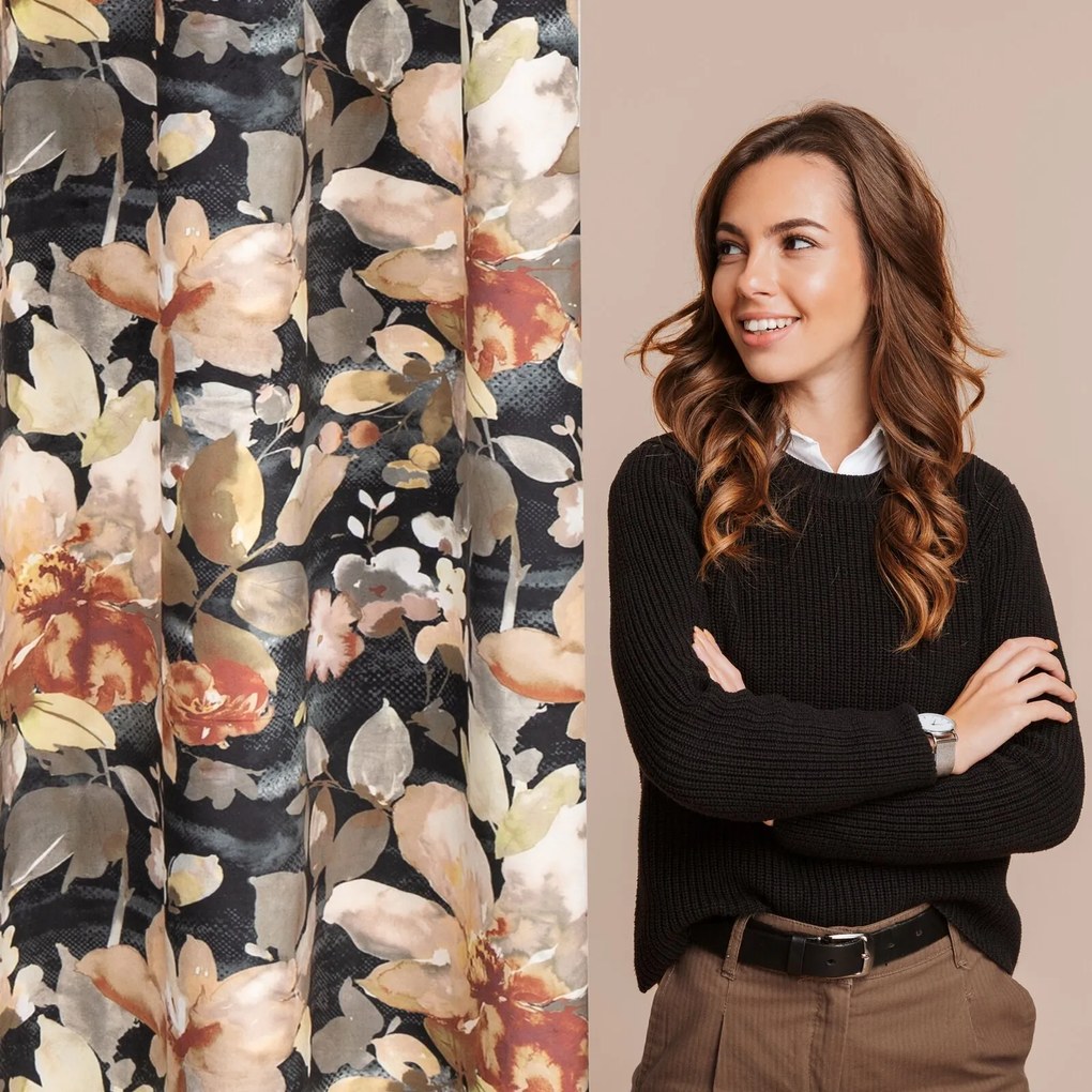 ZATEMŇOVACÍ ZÁVES NA KRÚŽKOCH BETTY 140X250 CM KVETY