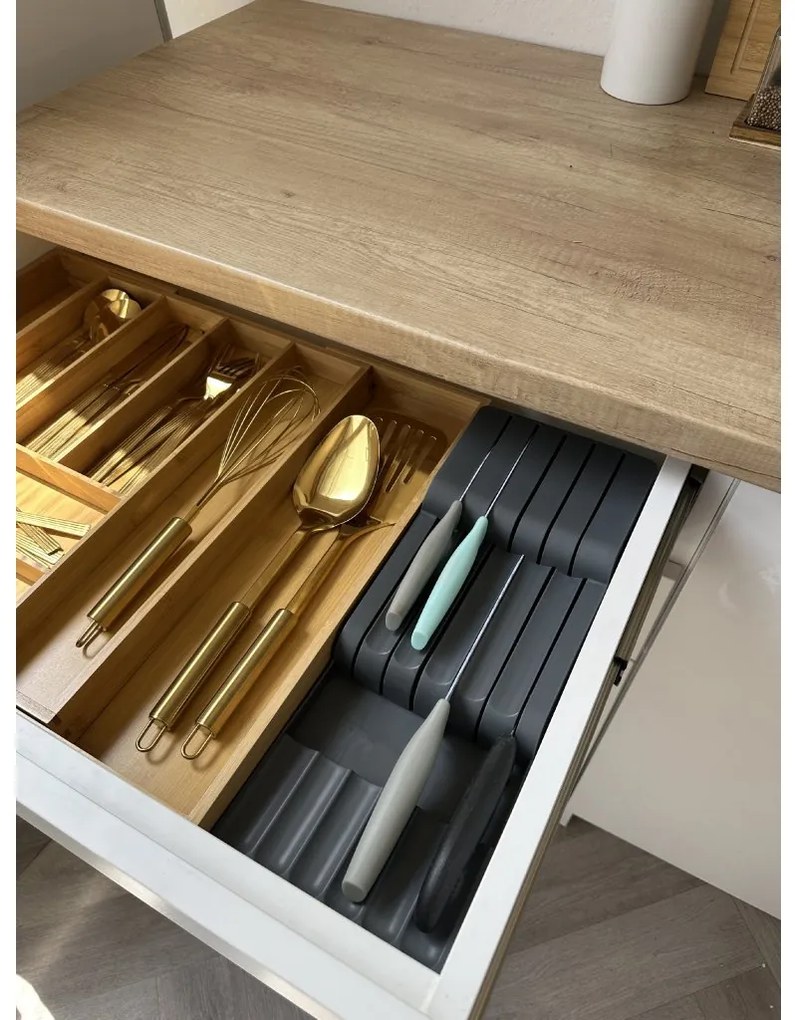 Organizér na nože, na 11 nožov, plastový odtiene šedej - 41 x 16 x 7 cm