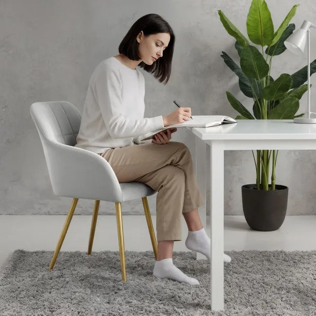 Sada dvoch jedálenských stoličiek LUXANO zamatové, sivé / zlaté nohy (2 ks)