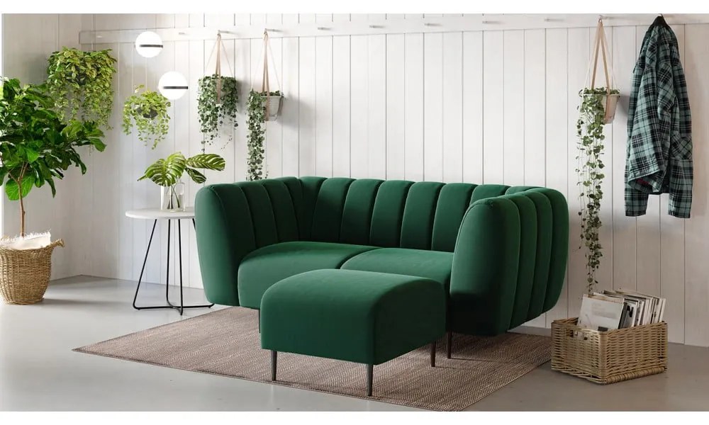 Tmavozelený zamatový puf Ghado Shel