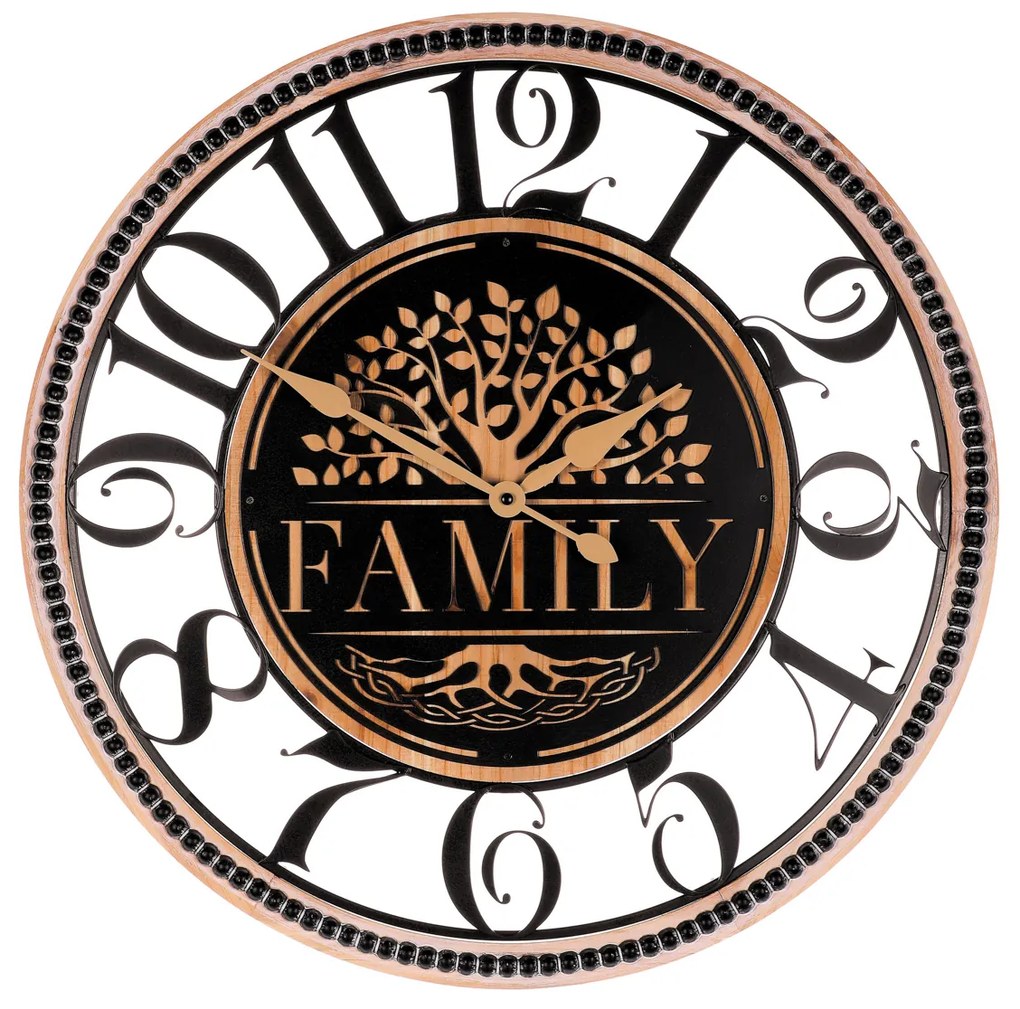 Autronic - Hodiny nástěnné - velké arabské číslice, dřevo a kov, 60 cm - HW4001