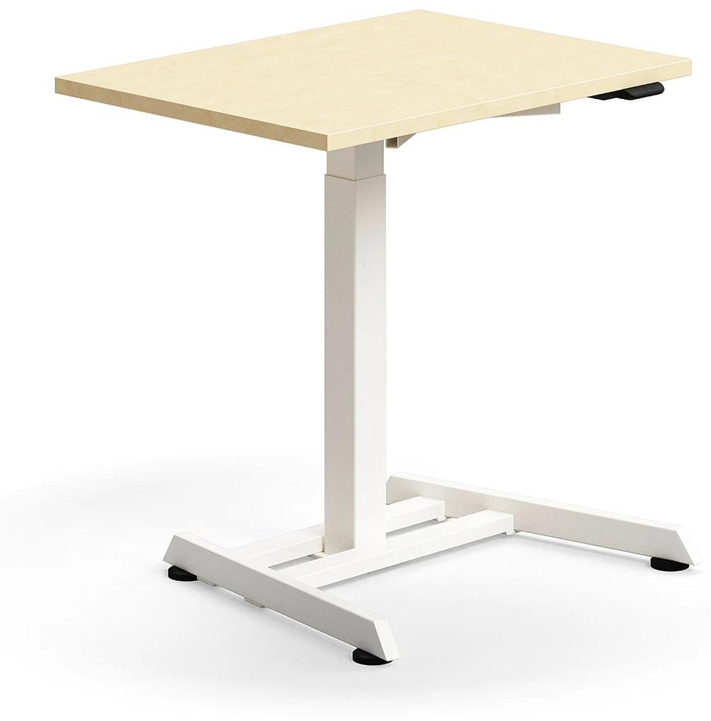 Výškovo nastaviteľný stôl QBUS, s centrálnou nohou, 800x600 mm, biely rám, breza