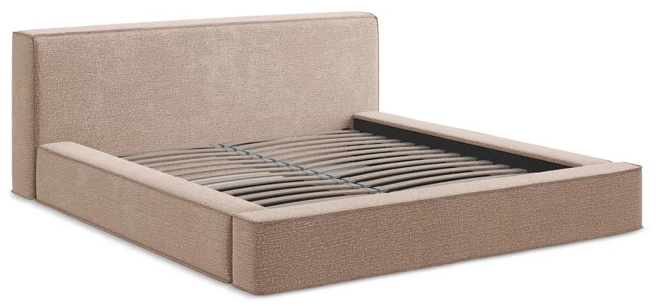 Svetloružová čalúnená dvojlôžková posteľ s úložným priestorom s roštom 140x200 cm Noho – Makamii