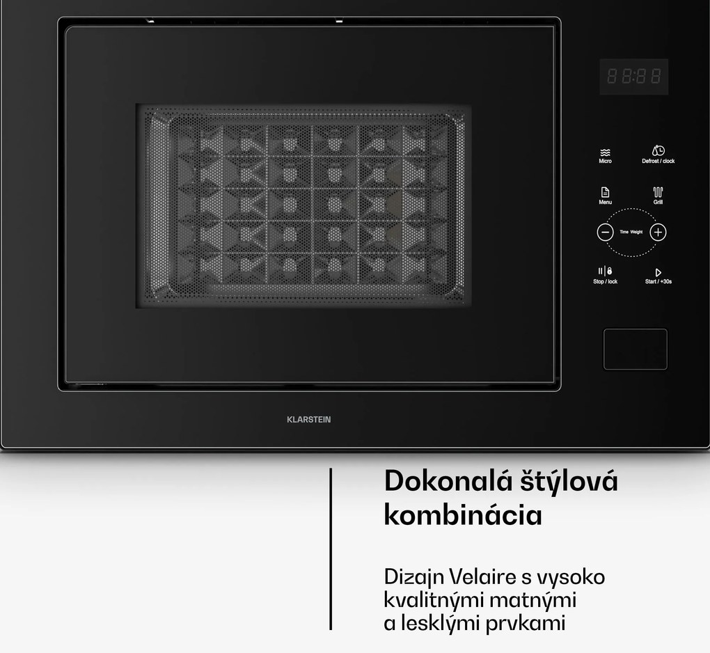 Klarstein Velaire vstavaná mikrovlnná rúra s grilom | 1200 W gril | 850 W mikrovlnná rúra | 60 cm