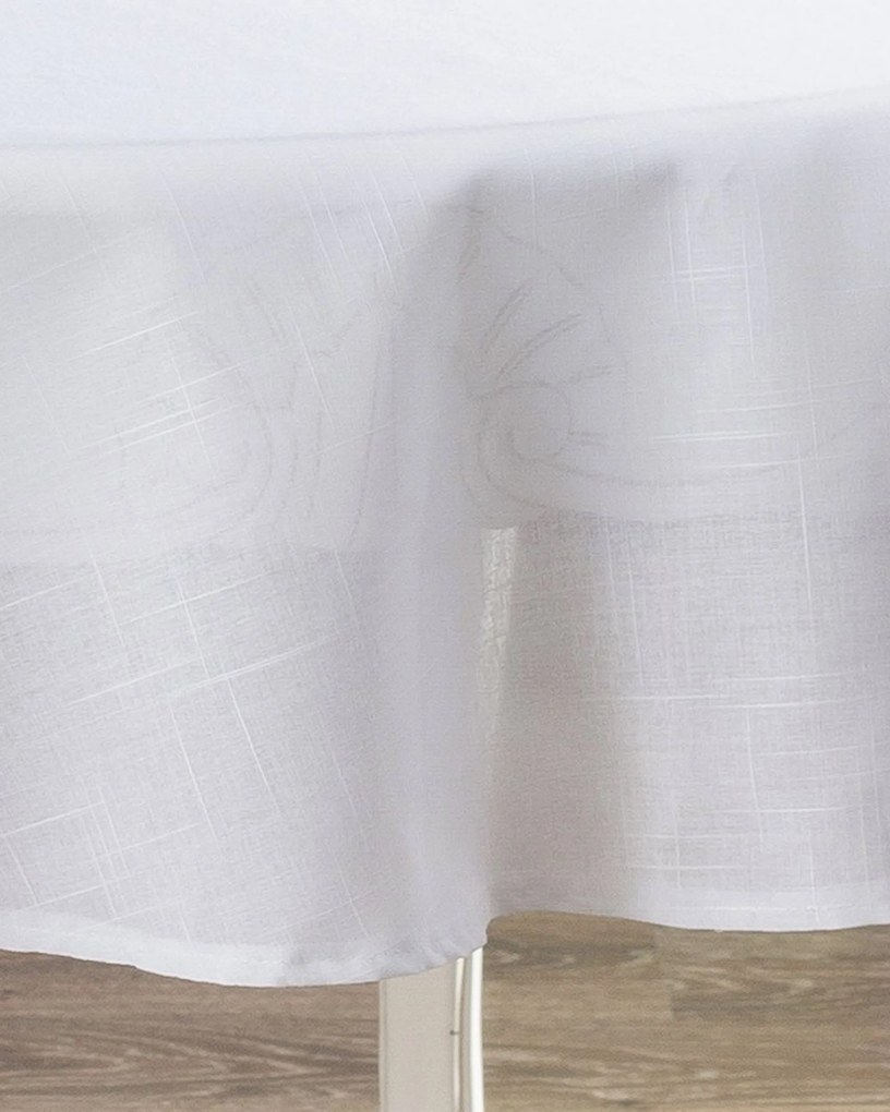Obrus okrúhly farba produktu biela látka polopriehľadný, zapletaná