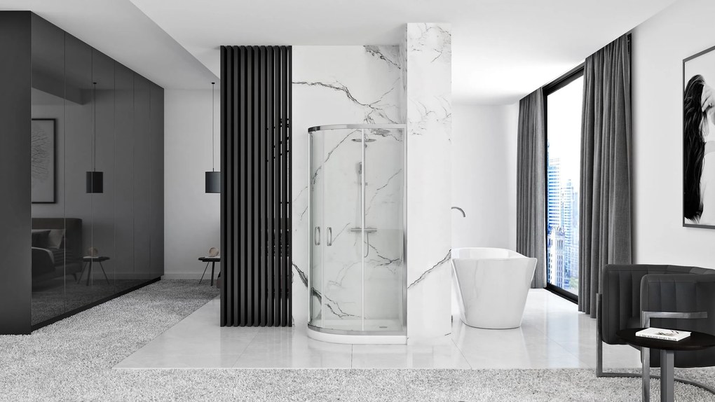 Štvrťkruhový sprchový kút REA LOOK 80x80 cm, chróm/transparent - bez vaničky