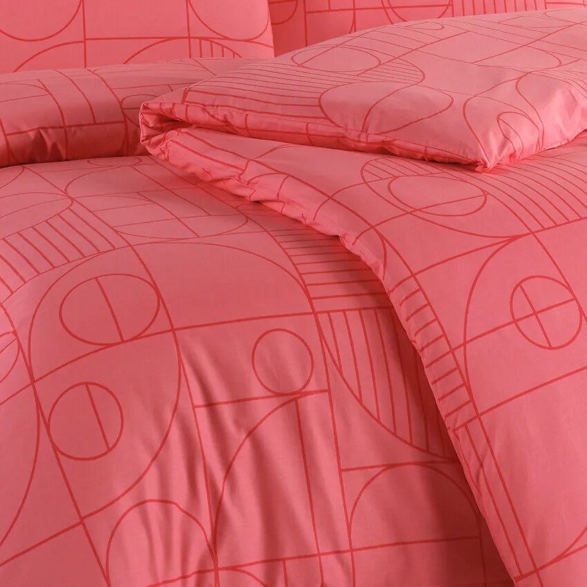 BedTex Bavlnené obliečky Geo Sunset Coral, 220 x 200 cm, 2 ks 70 x 90 cm, 220 x 200 cm, 2 ks 70 x 90 cm