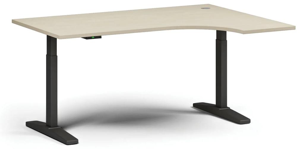 Výškovo nastaviteľný stôl, elektrický, 675-1325 mm, rohový pravý, doska 1600x1200 mm, čierna podnož, biela