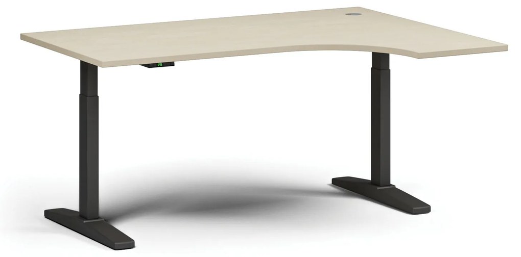 Výškovo nastaviteľný stôl, elektrický, 675-1325 mm, rohový pravý, doska 1600x1200 mm, čierna podnož, čerešňa