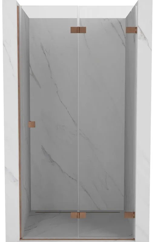 Mexen Lunar-F, pravé skladacie sprchové dvere 80 cm, 8mm číre sklo, medený matný profil, 836-080-000-65-00-P