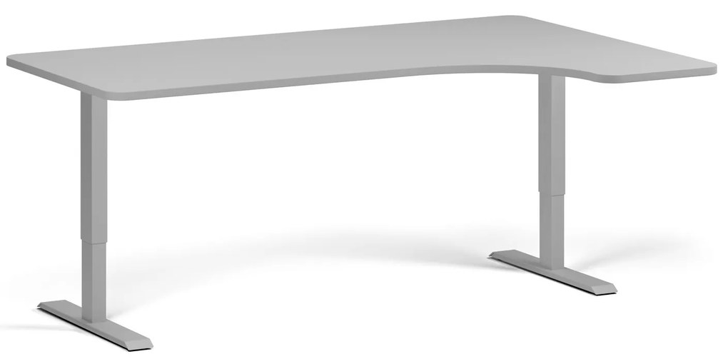 Rohový výškovo nastaviteľný stôl, 180x120 cm, 1 motor, L/P, sivá podnož, sivá