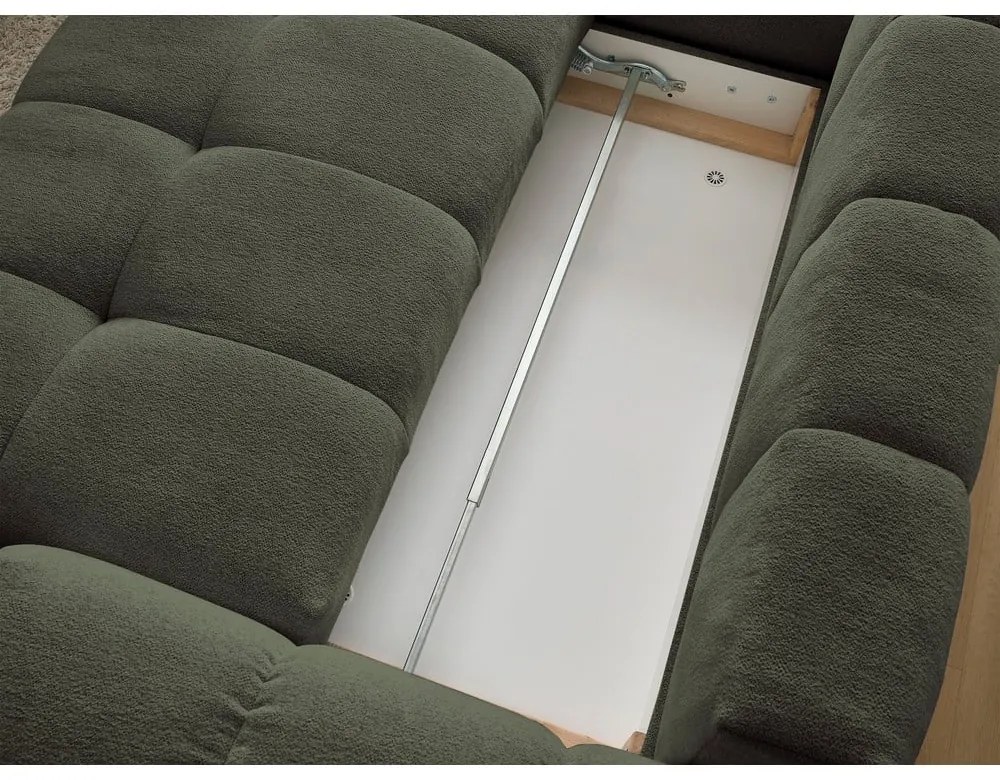 Zelená ženilková rozkladacia/s úložným priestorom rohová pohovka (ľavý roh/do L) Everest – Bobochic Paris