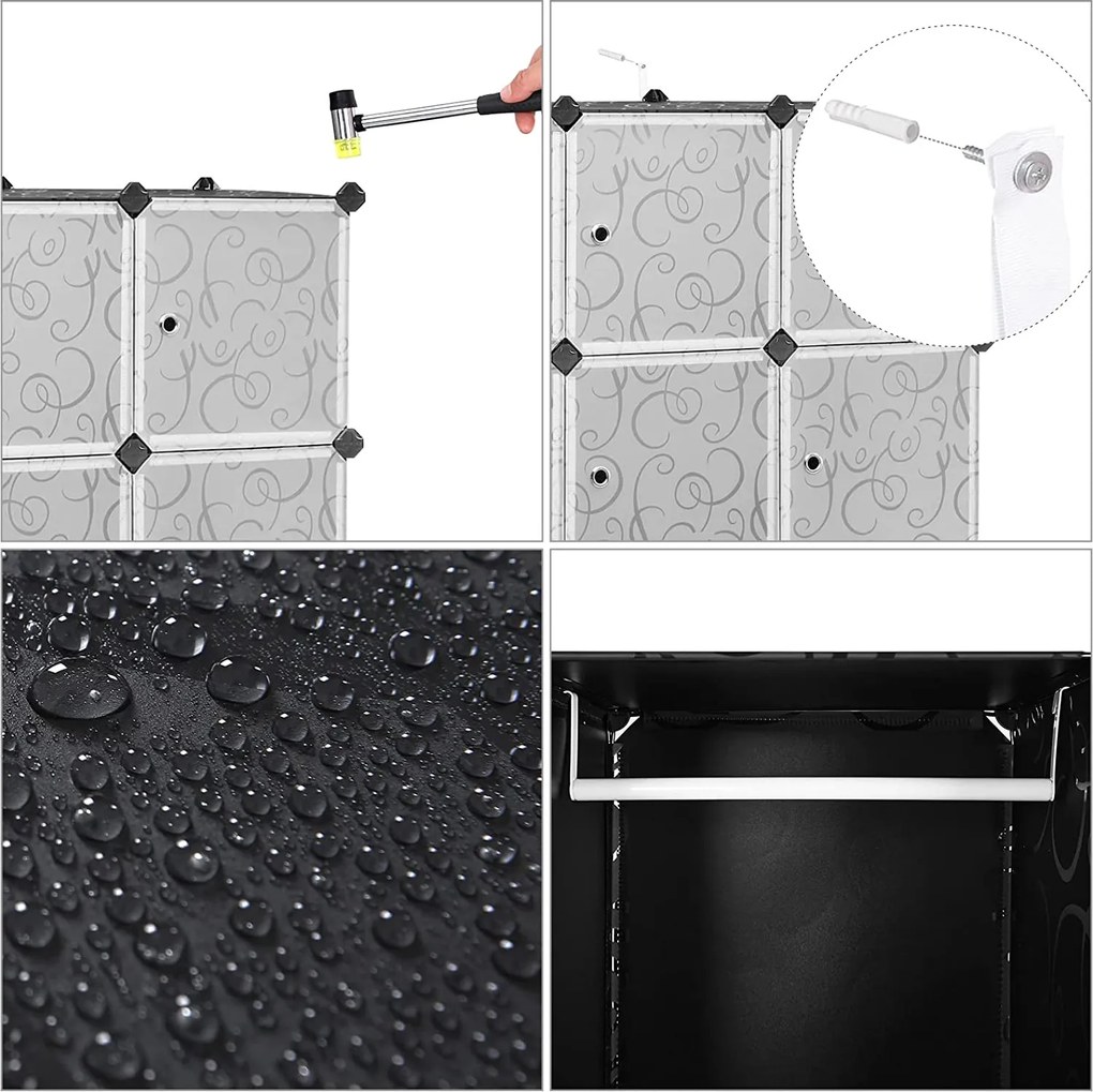 Šatníková skriňa s 2 tyčami, modulárna kombinovaná skriňa, čierna