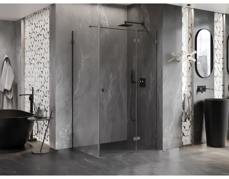 Mexen Lunar T, výklopný sprchový kút pravý 120 x 100 cm, 8mm číre sklo, profil grafit brúsený, 834T-120-100-66-00-P