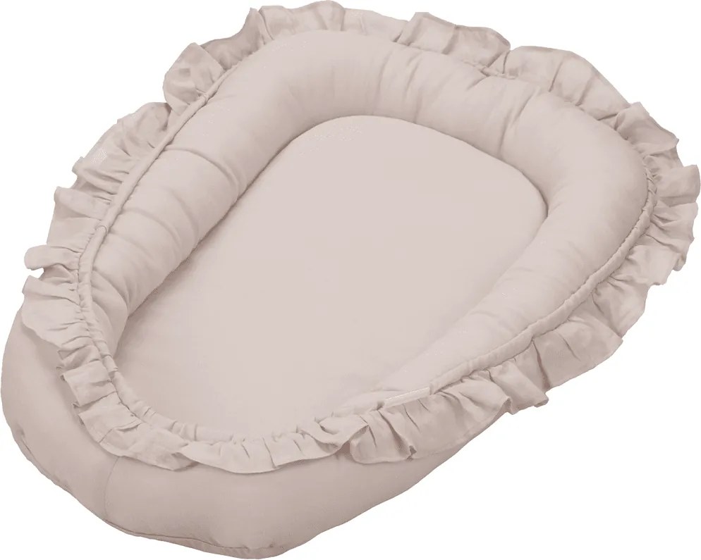 Ľanové hniezdo pre bábätko s volánom svetlo šedá