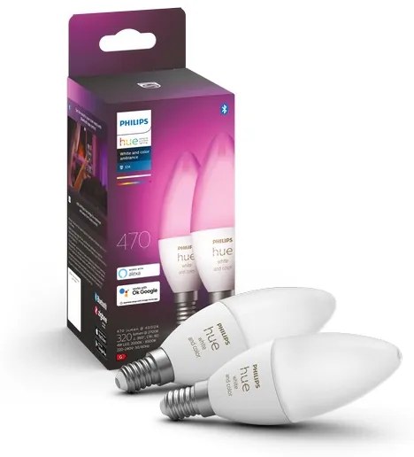 Philips HUE 8719514356719 Philips HUE LED White and color žiarovka 2xE14, 2x4W, 470lm, 2000-6500K+RGB, stmievateľná