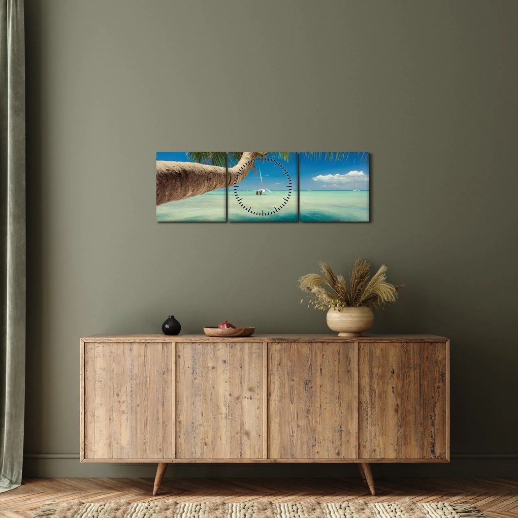 Obraz - Čisté more s palmou (s hodinami) (90x30 cm)
