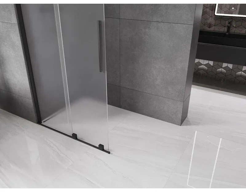 Mexen Velar, sprchová zástena s posuvnými dverami Walk-in 90 x 200 cm, 8mm sklo námraza, čierna matná, 871-090-000-33-70