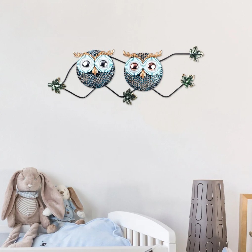 Nástěnná kovová dekorace OWL modrá/zlatá