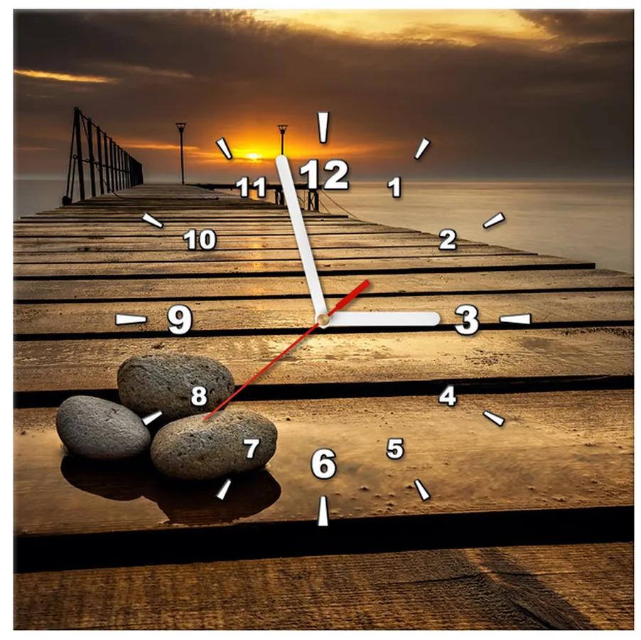 Gario Obraz s hodinami Nádherné ráno pri móle Rozmery: 40 x 40 cm