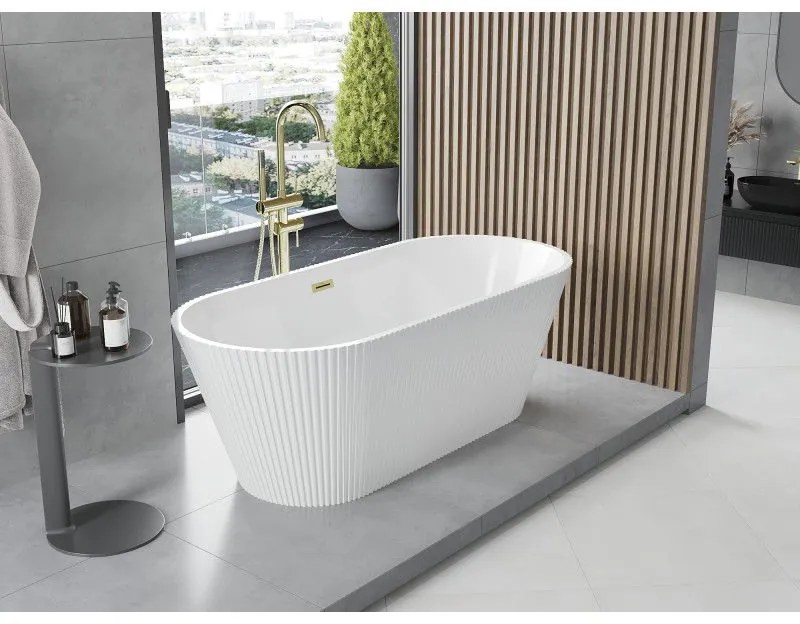 Mexen Yara, voľne stojaca ryhovaná vaňa 170 x 75 cm, biela lesklá, zlatý matný prepad, 52861707500-55